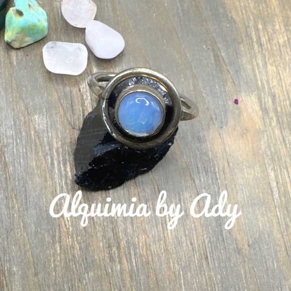 Moonstone silver Victorian ring rustic bohemian - Picture 2 of 7